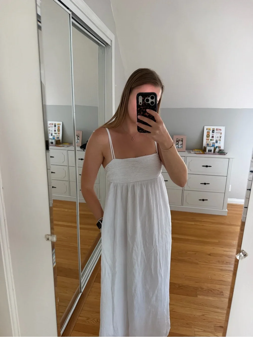 Abercrombie & Fitch White Maxi Dress with Spaghetti Straps & Pockets